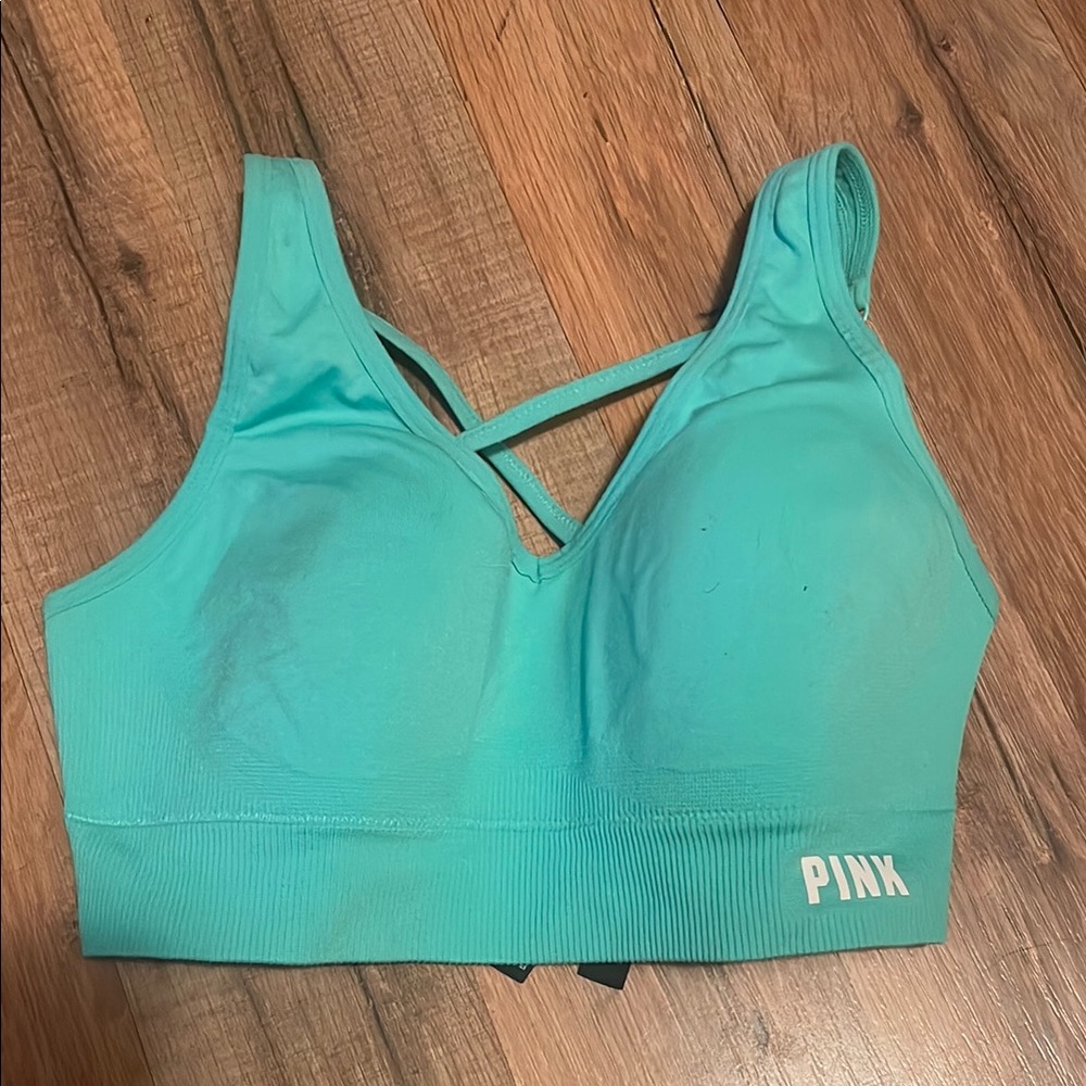 PINK Victoria's Secret Blue Sports Bra with Criss-Cross Detail